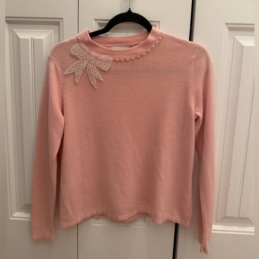 Studio Works Pink Long Sleeve Top with Pearl Bow